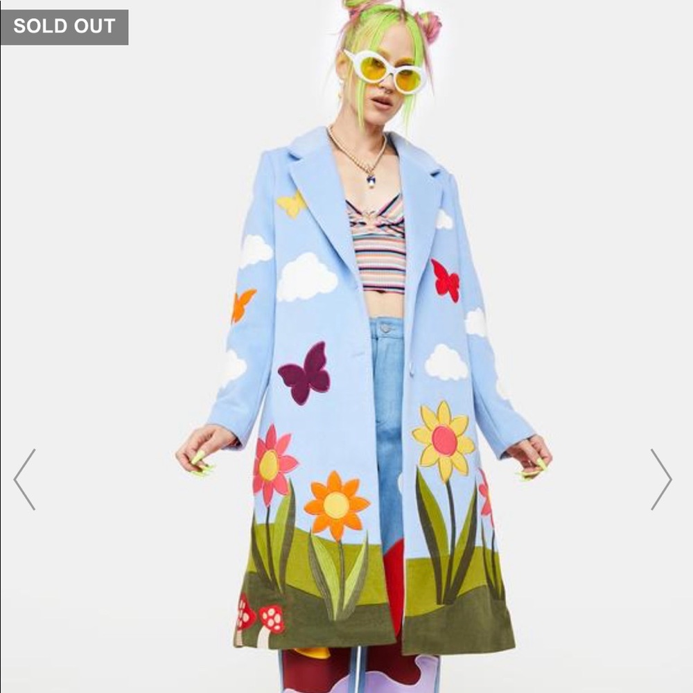 Dolls Kill Song of Nature Wool Coat! SOLD OUT! Whimsical Rainbow Sky Size XL